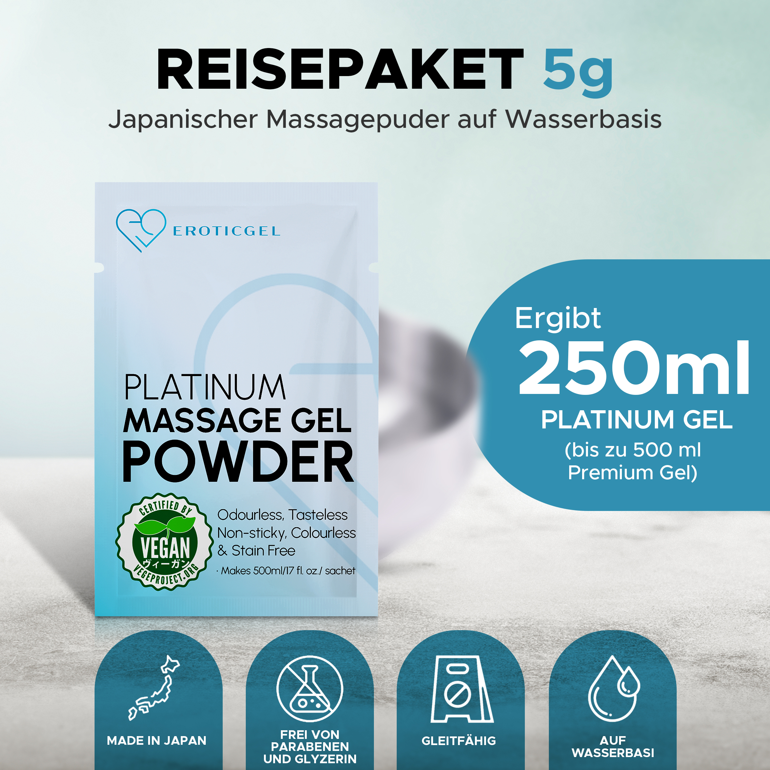 EROTICGEL «Platinum Massage Gel Powder» Travel Pack, japanisches Massagegel-Pulver aus natürlichen Inhaltsstoffen, 5g (11)